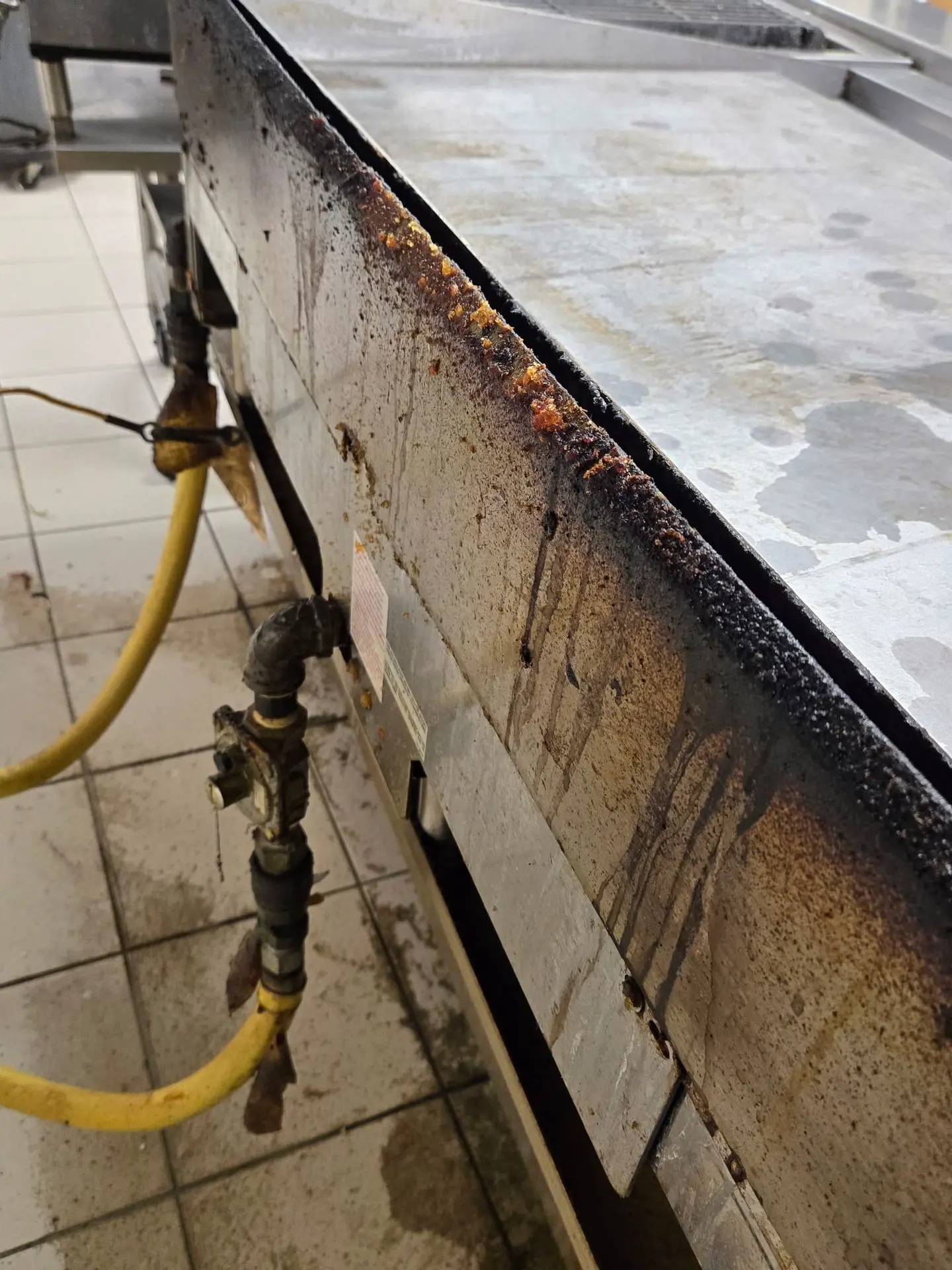 Restaurant kitchen with severe grease before deep clean